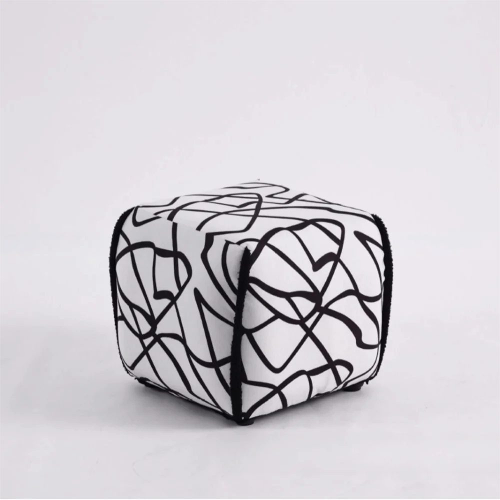 Linen Square Ottoman Stool | Upholstered Padded Footstool & Low Seat Pouf for Living Room, Bedroom & Hallway, Geometric or Knitted
