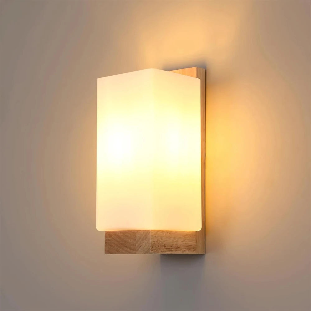Wooden Wall Sconce for Bedroom, Kitchen & Living Room | Nordic Wood & Glass Shade Wall Light | E27 Wall Lamp Fixture in 5 Styles