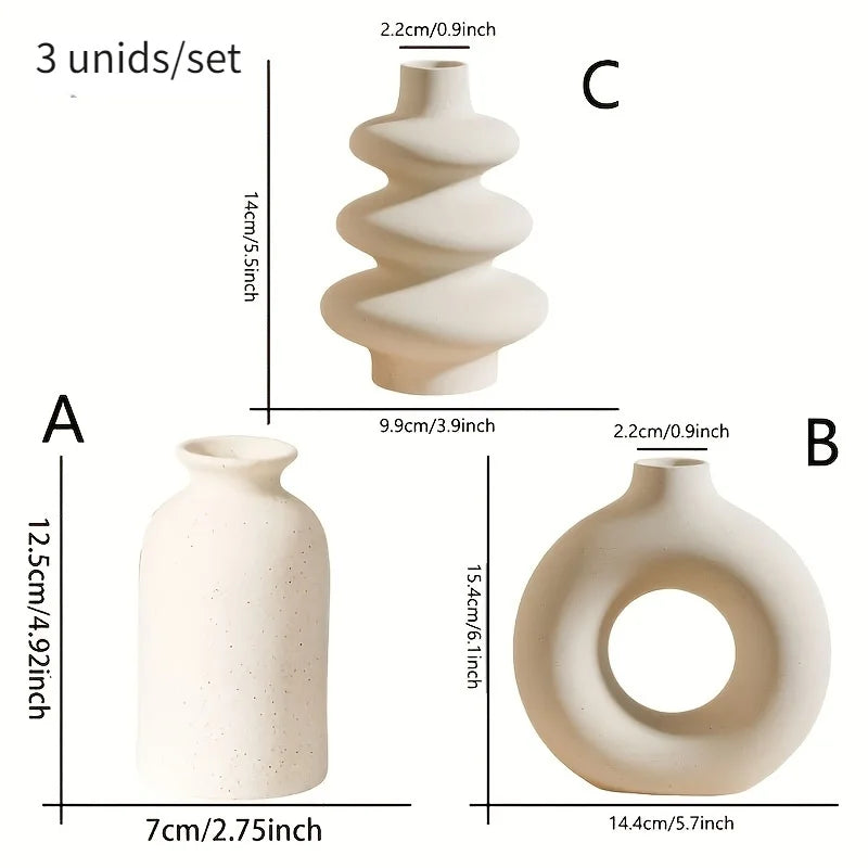 Ceramic Vase Set of 3 for Living Room, Bedroom & Shelf Decor | Boho Minimalist Vase Ornaments | Modern Home Decor in White or Black