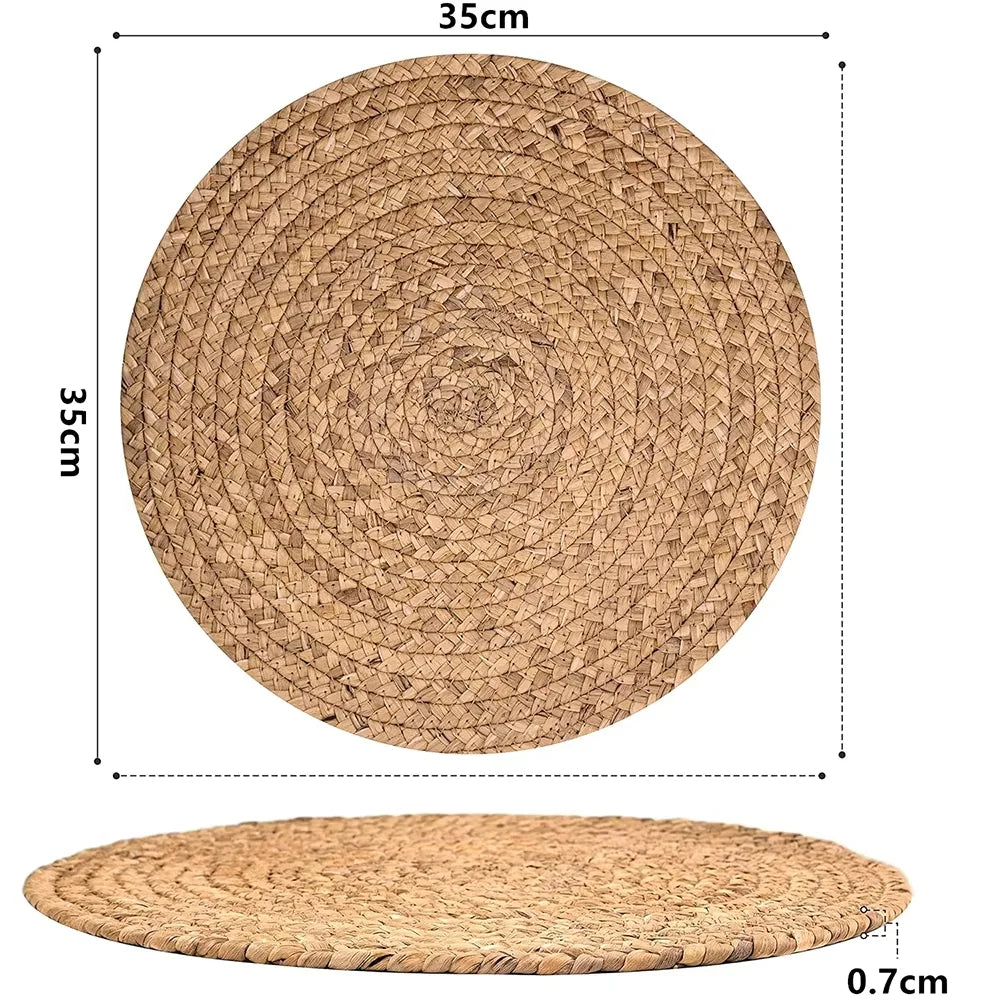 Round Woven Placemats for Dining Table | Natural Straw & Water Hyacinth-Style Boho Place Mats | Farmhouse Table Decor, 30–38cm