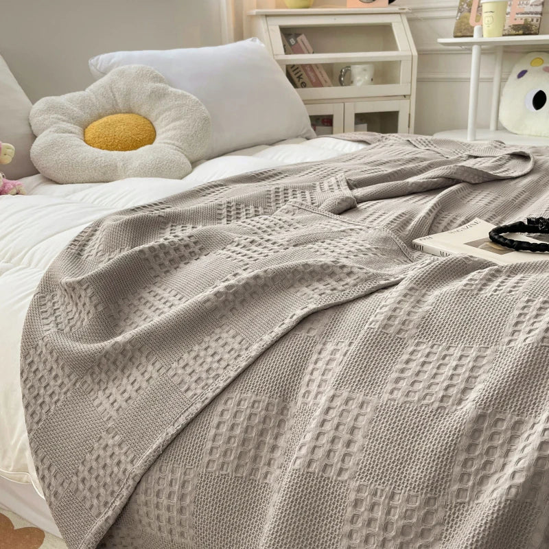 100% Cotton Waffle Throw Blanket for Bed & Sofa | Breathable Lightweight Blanket | Minimalist Bedroom Decor | 4 Sizes