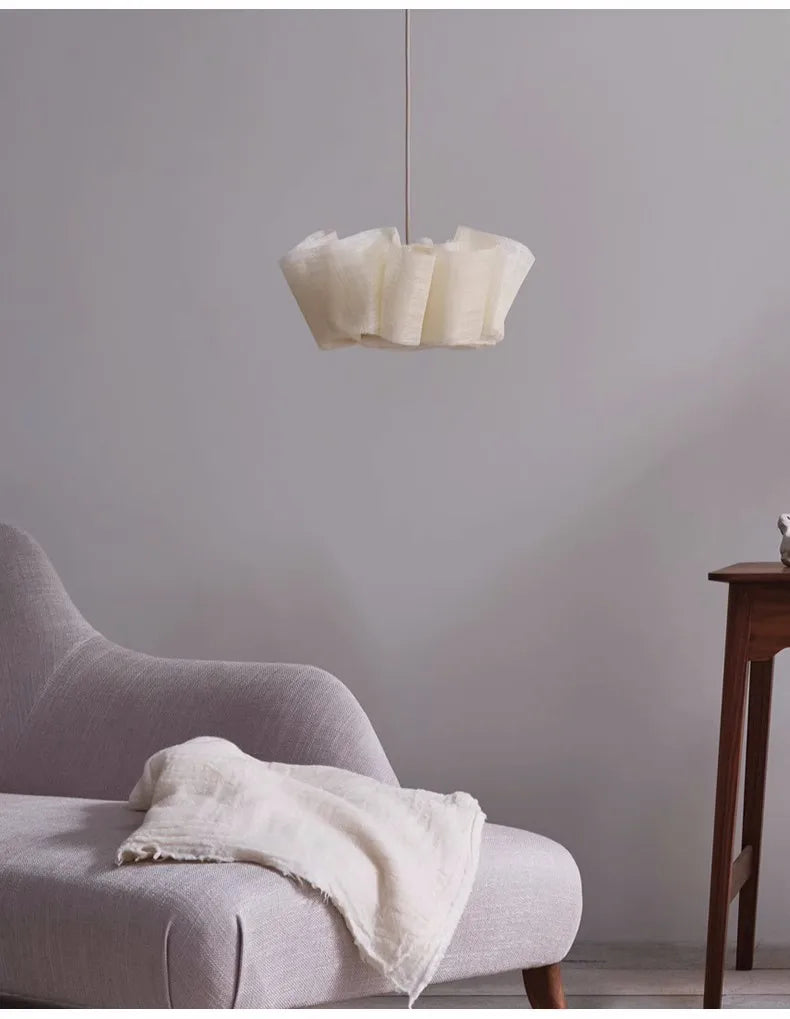 Pleated Linen Pendant Light for Bedroom, Dining Room & Living Room | Wabi Sabi Fabric Chandelier | Handmade Japandi Ceiling Light, 40 to 80cm