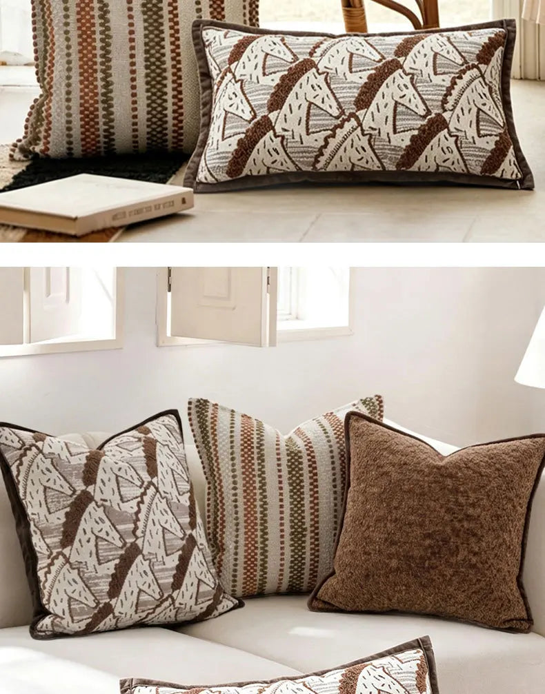 Brown Striped Chenille Throw Pillow Cover for Living Room Sofa & Bed | Textured Neutral Bedroom Decor | 45x45cm & 30x50cm