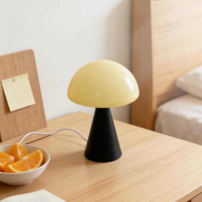 Glass Mushroom Table Lamp for Bedside, Desk & Study | Modern Minimalist Umbrella Lamp | USB-C Powered LED Night Light in 5 Colours