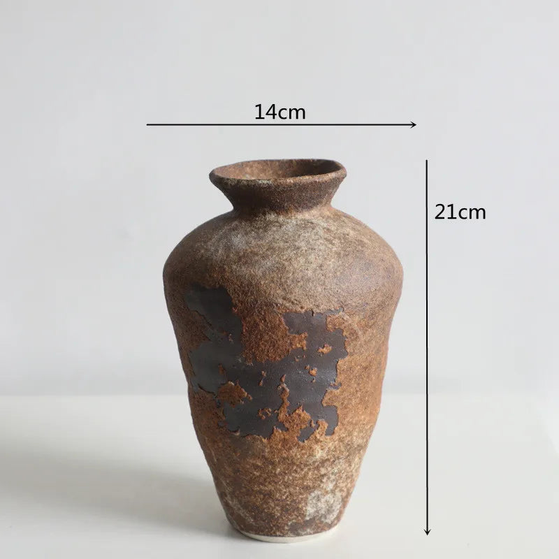 Handmade Coarse Ceramic Vase for Living Room & Tabletop | Wabi-Sabi Zen Flower Vase for Dried Flowers | Retro Pottery Decor, 12 Styles