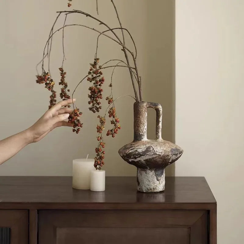 Handmade Coarse Ceramic Vase for Living Room & Tabletop | Wabi-Sabi Zen Flower Vase for Dried Flowers | Retro Pottery Decor, 12 Styles
