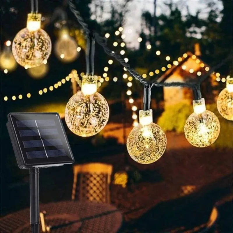 Solar String Lights for Garden, Patio & Christmas Decor | Waterproof Crystal Globe Fairy Lights | Outdoor Solar Festoon Lights, 5m–22m, 4 Colours