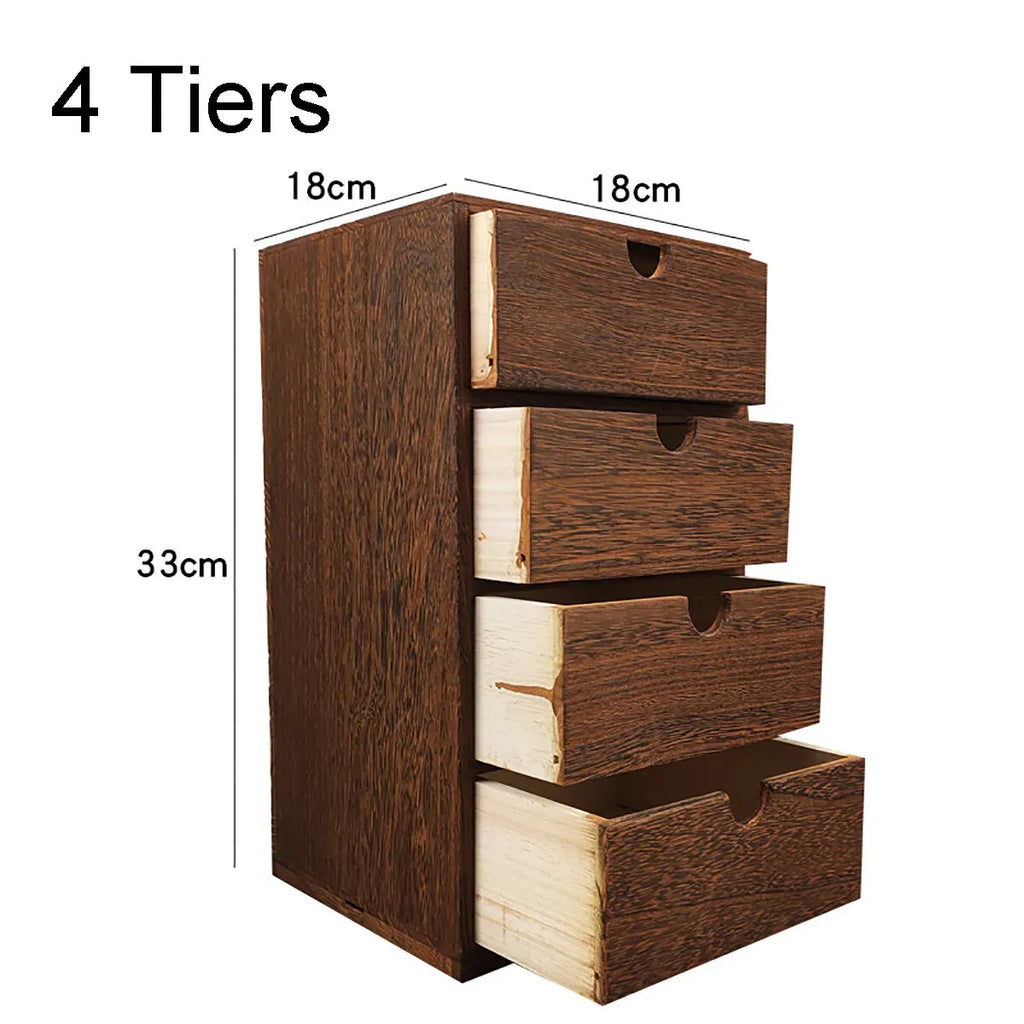 Bamboo Desktop Drawer Organiser for Desk, Vanity & Bedroom | Small Wooden Storage Cabinet | Retro Decorative Drawers, 2, 3 or 4 Tier