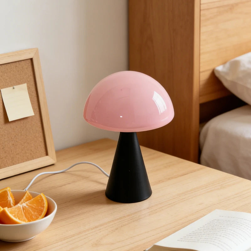 Glass Mushroom Table Lamp for Bedside, Desk & Study | Modern Minimalist Umbrella Lamp | USB-C Powered LED Night Light in 5 Colours