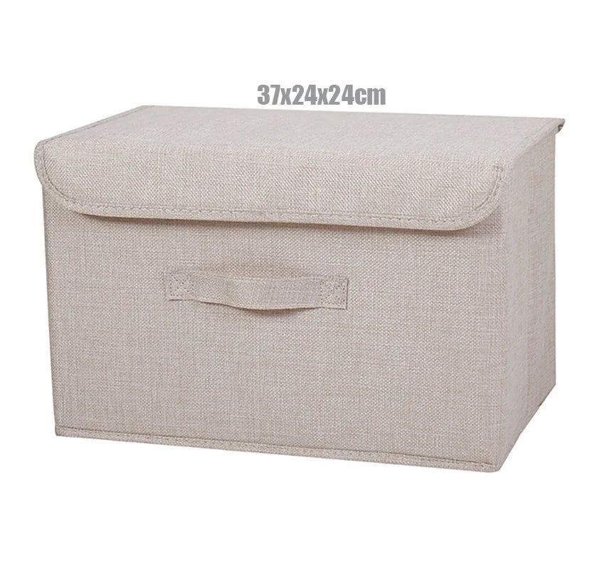 Foldable Cotton Linen Storage Box with Lid for Closet, Nursery & Shelves | Washable Fabric Storage Bin | Toy & Clothes Organiser, 2 Sizes