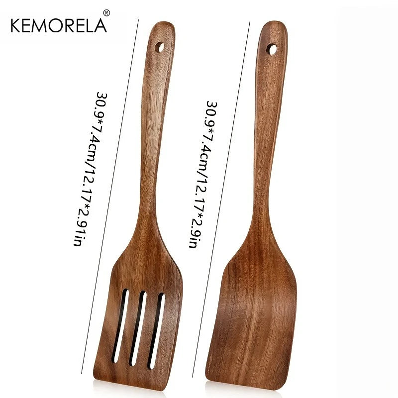 Wooden Cooking Spatula Set of 2 for Nonstick Pans | Natural Wood Kitchen Utensils for Flipping, Stirring & Baking | Scratch Free Kitchen Tools