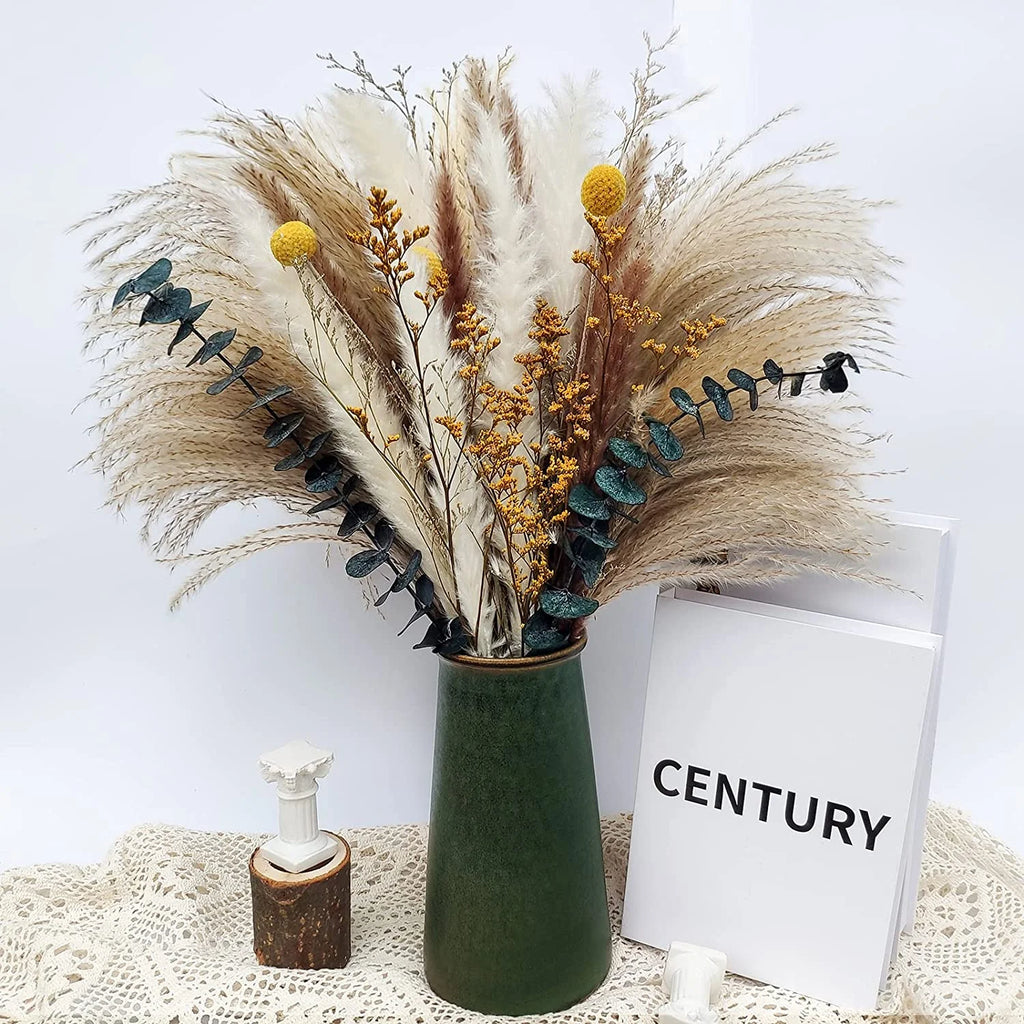 Dried Pampas Grass Bouquet for Vases, Living Room & Wedding Decor | Natural Fluffy Boho Dried Flowers | Mixed Bouquets in 30+ Styles, 45 to 50cm