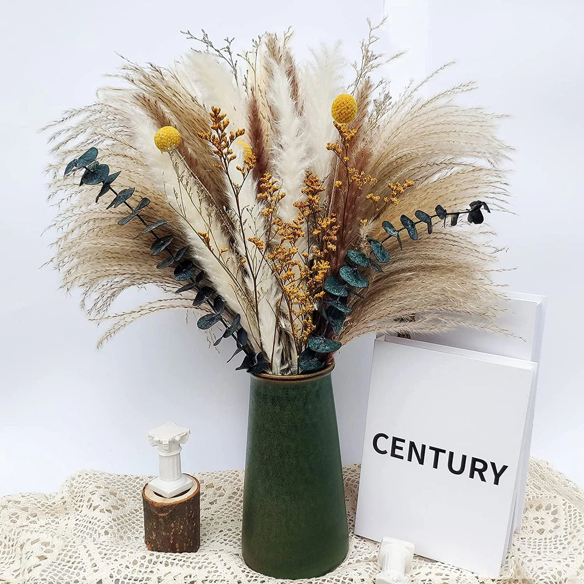 Dried Pampas Grass Bouquet for Vases, Living Room & Wedding Decor | Natural Fluffy Boho Dried Flowers | Mixed Bouquets in 30+ Styles, 45 to 50cm