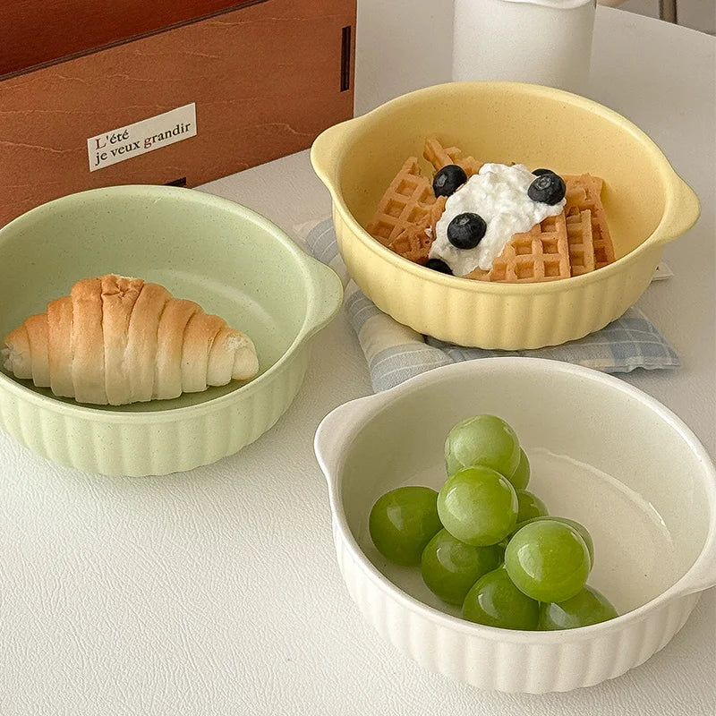 Large Ceramic Bowl with Double Handles for Soup, Salad & Noodles | Microwave & Oven Safe Porcelain Tableware | Minimalist Kitchen Bowl, 3 Colours
