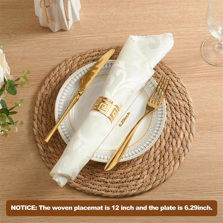 Round Woven Placemats for Dining Table | Natural Straw & Water Hyacinth-Style Boho Place Mats | Farmhouse Table Decor, 30–38cm