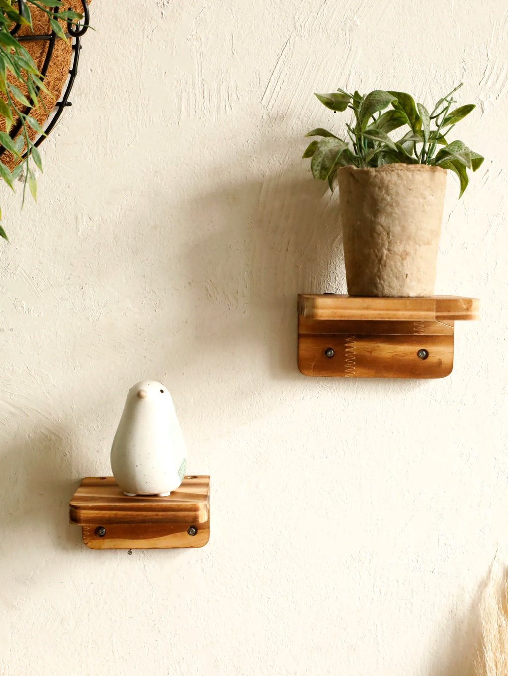 Rustic Square Wooden Wall Shelf | Floating Ledge for Plants, Flower Pots & Ornaments, Boho Living Room Wall Decor, Small or Large