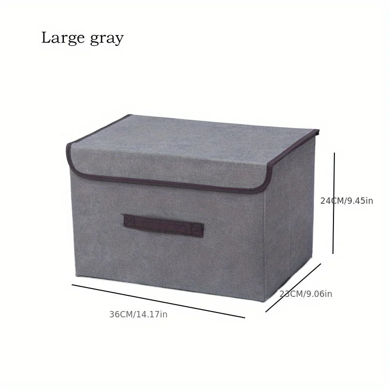 Foldable Linen-Look Storage Box with Lid for Closet & Bedroom | Dustproof Fabric Storage Bin | Clothes & Sundries Organiser, S or L