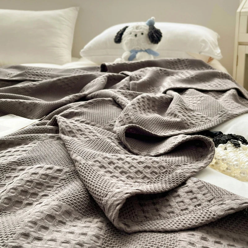 100% Cotton Waffle Throw Blanket for Bed & Sofa | Breathable Lightweight Blanket | Minimalist Bedroom Decor | 4 Sizes