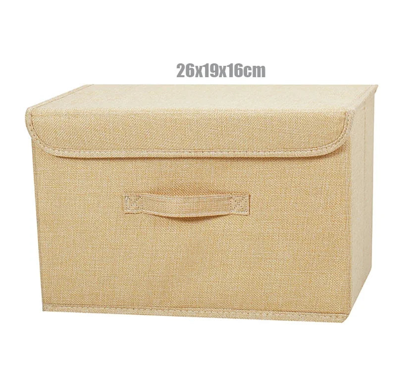 Foldable Cotton Linen Storage Box with Lid for Closet, Nursery & Shelves | Washable Fabric Storage Bin | Toy & Clothes Organiser, 2 Sizes