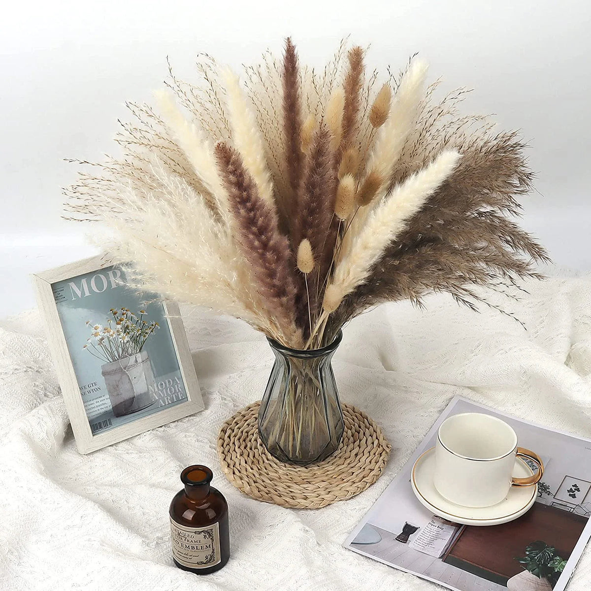 Dried Pampas Grass Bouquet for Vases, Living Room & Wedding Decor | Natural Fluffy Boho Dried Flowers | Mixed Bouquets in 30+ Styles, 45 to 50cm