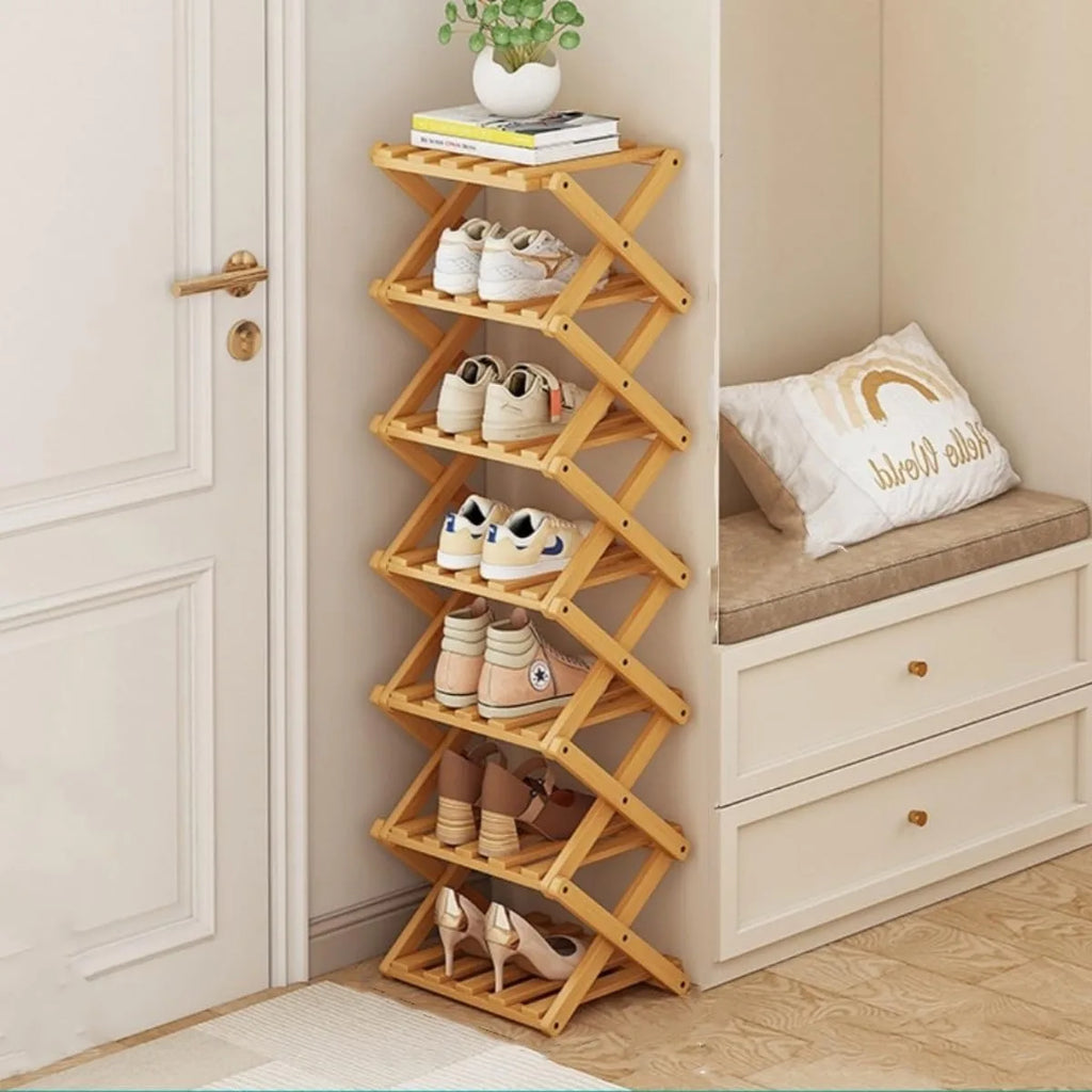 Bamboo Shoe Rack for Entryway, Closet & Hallway | Foldable Vertical Shoe Storage with No Assembly Needed | 2 to 9 Tiers in Natural or Brown