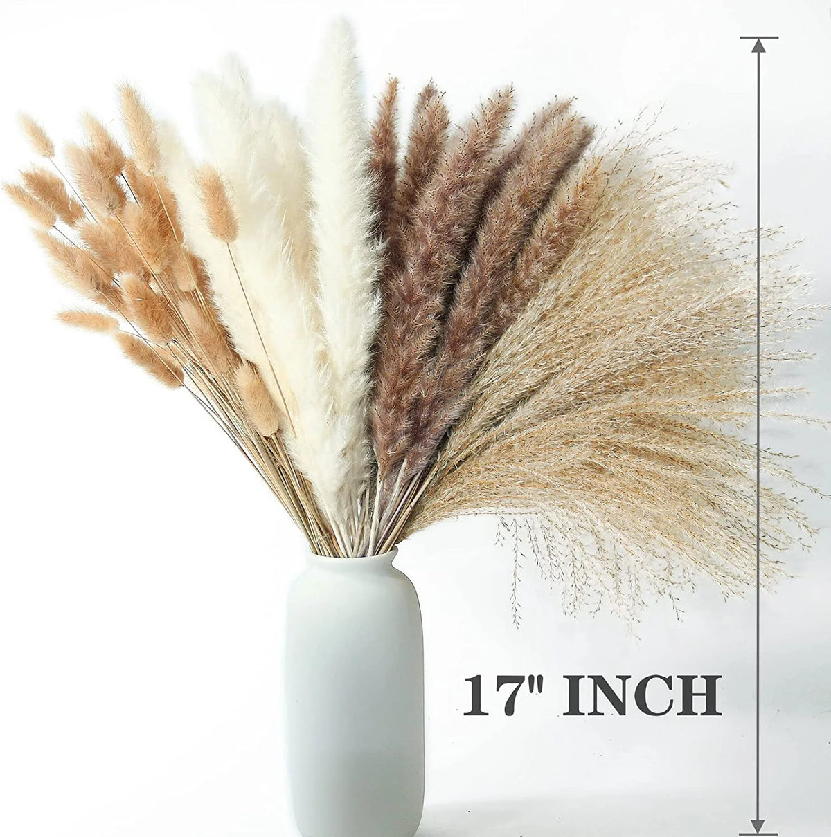 Dried Pampas Grass Bouquet for Vases, Living Room & Wedding Decor | Natural Fluffy Boho Dried Flowers | Mixed Bouquets in 30+ Styles, 45 to 50cm