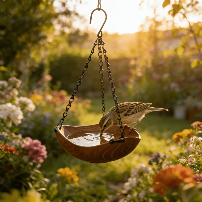 Hanging Bird Bath for Garden, Patio & Balcony | Outdoor Bird Water Bowl with Chain & Hook | Simple Garden Decor for Wild Birds