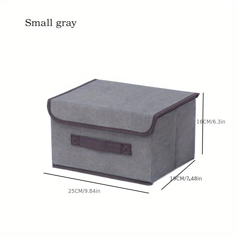 Foldable Linen-Look Storage Box with Lid for Closet & Bedroom | Dustproof Fabric Storage Bin | Clothes & Sundries Organiser, S or L