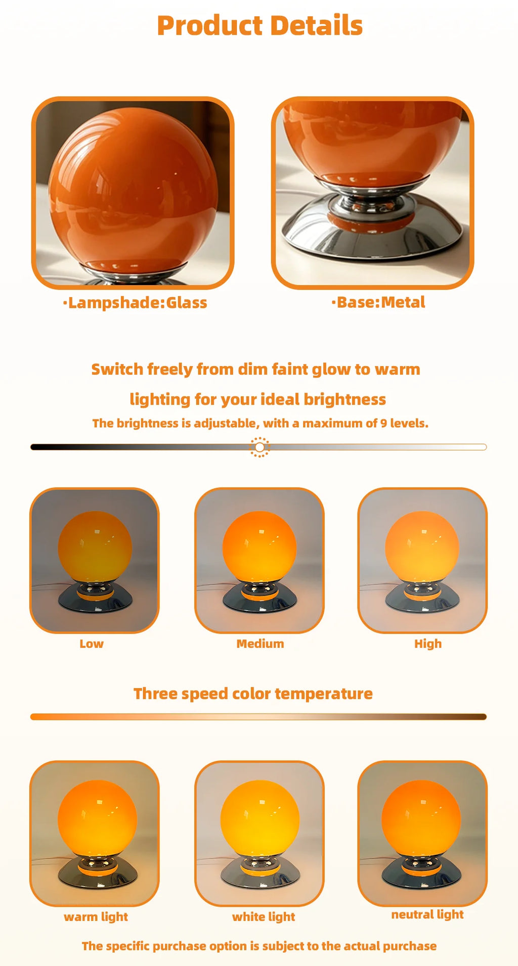 Globe Glass Table Lamp on Plinth for Bedroom & Living Room | Italian-Style Geometric Retro Bedside Lamp | Dimmable, 3 Colour Temperatures