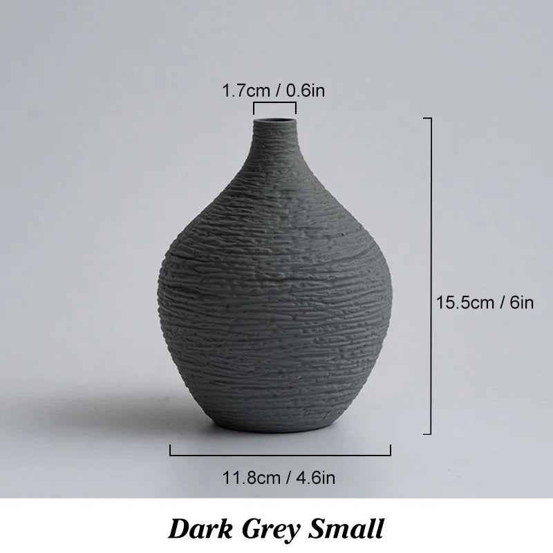 Narrow-Neck Ceramic Vase for Living Room, Office & Desktop | Nordic Minimalist Bud Vase | Modern Home Decor Gift in Beige or Grey, S or L