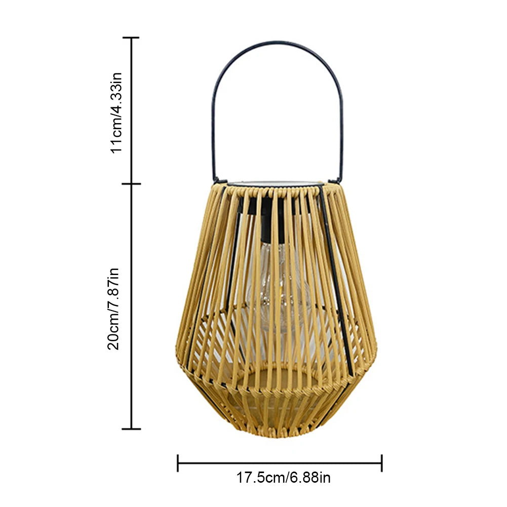 Large Rattan Solar Lantern for Balcony, Patio & Garden | IP65 Waterproof Hanging Bamboo Weave Light | Solar Outdoor Lighting, 2 Options