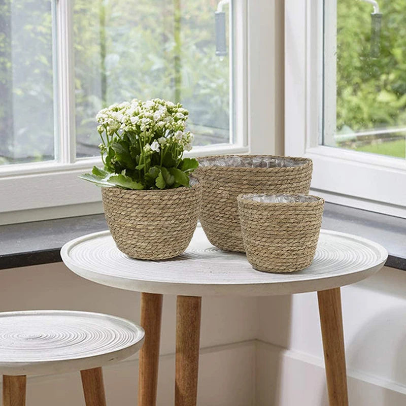 Seagrass Basket Planters | Woven Rattan Flower Basket & Indoor Outdoor Plant Container for Balcony, Garden & Kitchen, S, M or L