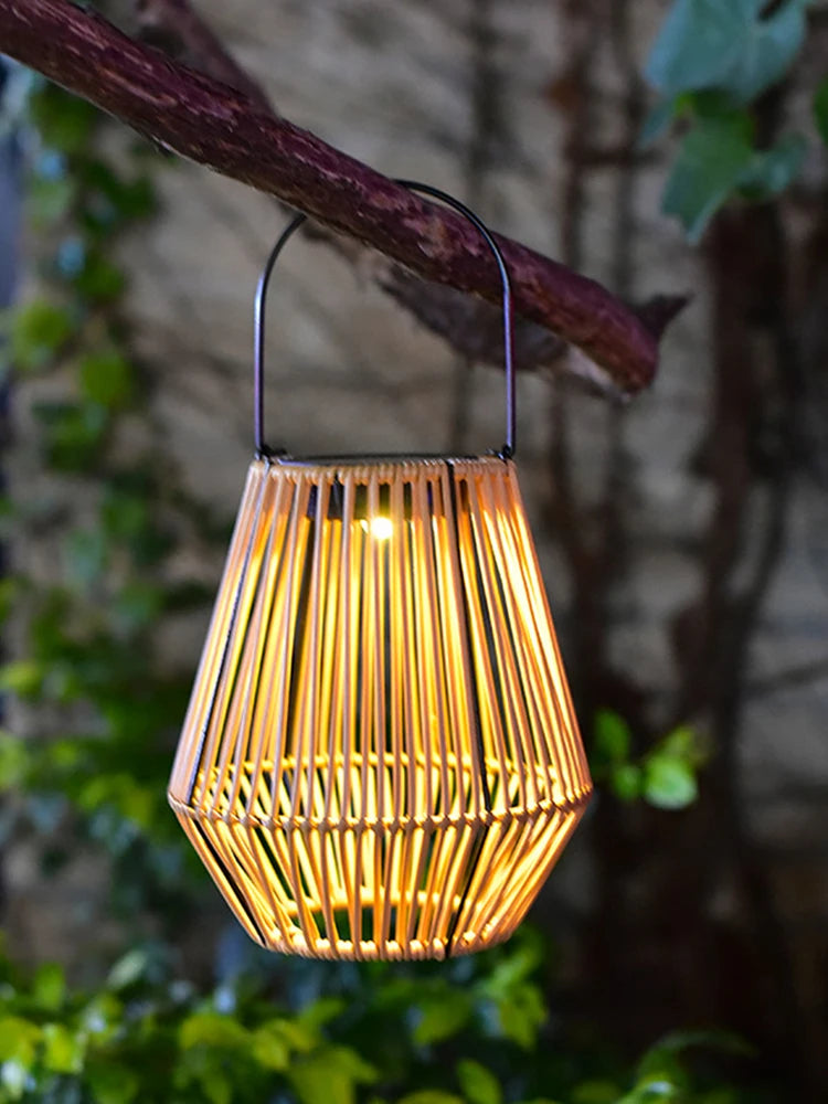 Large Rattan Solar Lantern for Balcony, Patio & Garden | IP65 Waterproof Hanging Bamboo Weave Light | Solar Outdoor Lighting, 2 Options
