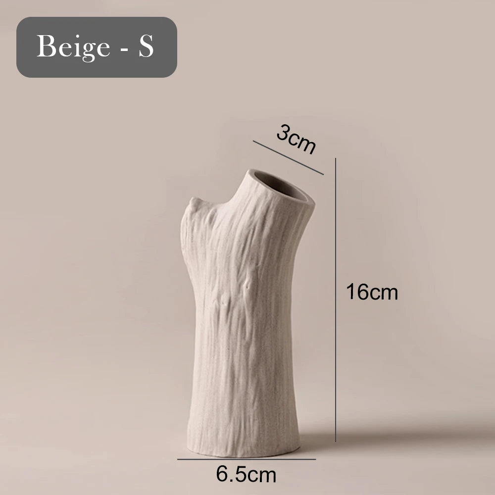 Tree Trunk Ceramic Vase for Living Room & Dining Table | Boho Branch-Shaped Flower Vase | Sculptural Centrepiece in White or Beige, 3 Sizes