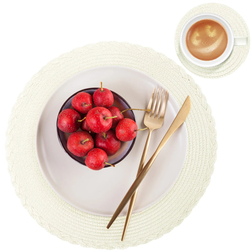 Round Braided Placemats Set of 6 with Coasters for Dining Table | Washable Non-Slip Woven Table Mats | Holiday & Everyday Table Decor, 34cm