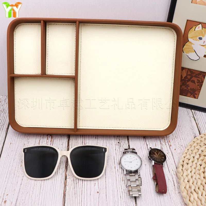 Wooden Valet Tray with Compartments for Nightstand & Entryway | Key, Jewellery & Desk Organiser Tray | European Style in 3 Finishes