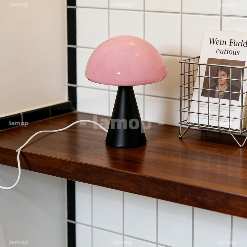 Glass Mushroom Table Lamp for Bedside, Desk & Study | Modern Minimalist Umbrella Lamp | USB-C Powered LED Night Light in 5 Colours