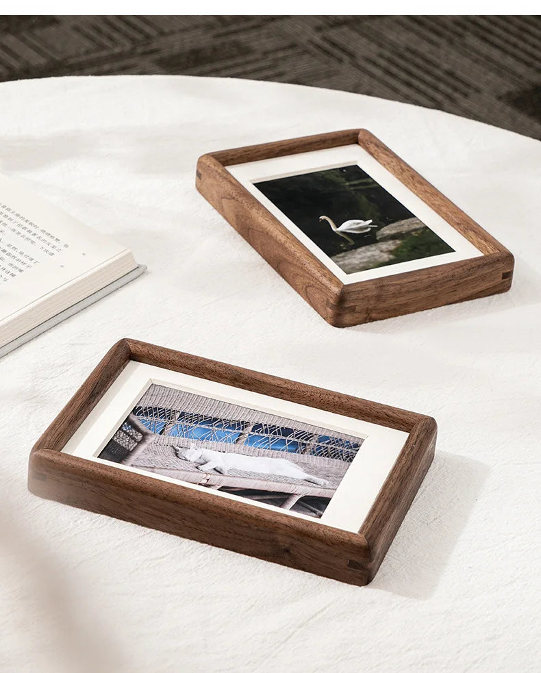 Walnut Wood Photo Frame for Desk, Shelf & Wall | Minimalist Solid Wood Picture Frame with Mat | Tabletop or Wall Mounted, 6 to 10 Inch