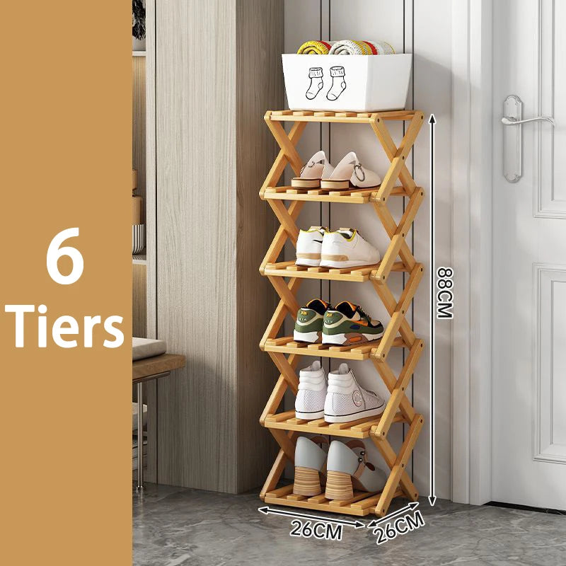 Bamboo Shoe Rack for Entryway, Closet & Hallway | Foldable Vertical Shoe Storage with No Assembly Needed | 2 to 9 Tiers in Natural or Brown