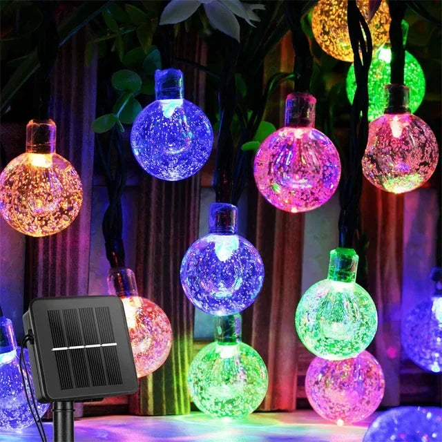 Solar String Lights for Garden, Patio & Christmas Decor | Waterproof Crystal Globe Fairy Lights | Outdoor Solar Festoon Lights, 5m–22m, 4 Colours