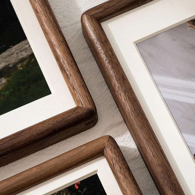Walnut Wood Photo Frame for Desk, Shelf & Wall | Minimalist Solid Wood Picture Frame with Mat | Tabletop or Wall Mounted, 6 to 10 Inch