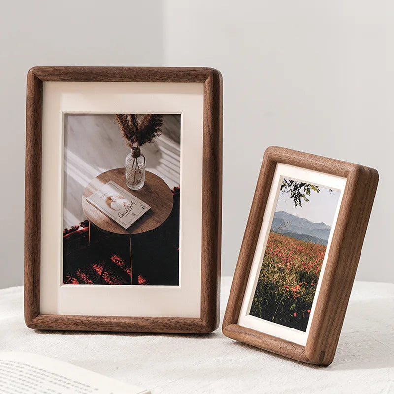 Walnut Wood Photo Frame for Desk, Shelf & Wall | Minimalist Solid Wood Picture Frame with Mat | Tabletop or Wall Mounted, 6 to 10 Inch