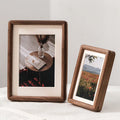 Walnut Wood Photo Frame for Desk, Shelf & Wall | Minimalist Solid Wood Picture Frame with Mat | Tabletop or Wall Mounted, 6 to 10 Inch