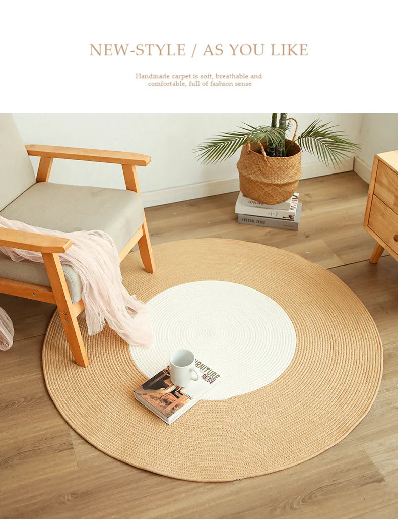 Round Woven Rug with Tassels for Bedroom & Living Room | Handmade Boho Area Rug | Natural Vintage Floor Mat in 5 Styles, 45 to 120cm