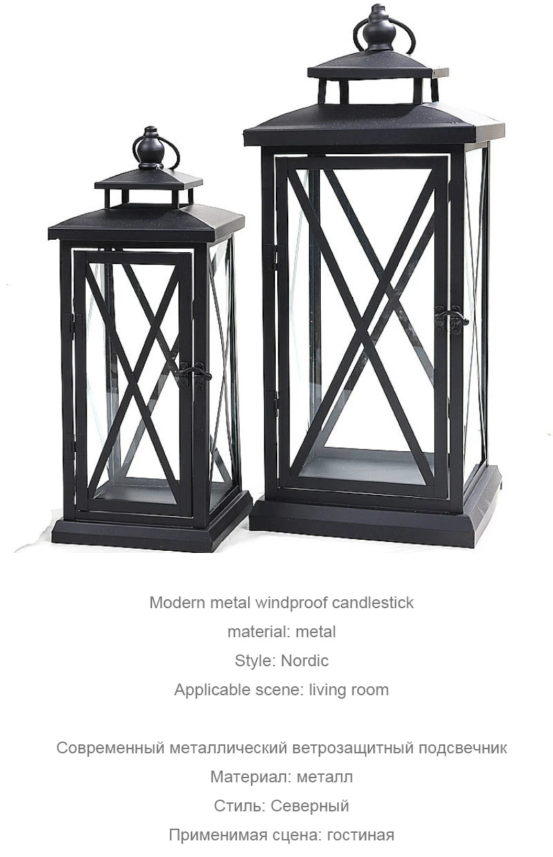 Glass Lantern Candle Holder for Patio, Dining Table & Entryway | Black Metal Hurricane Lantern | Windproof Modern Candle Holder, 30 to 50cm