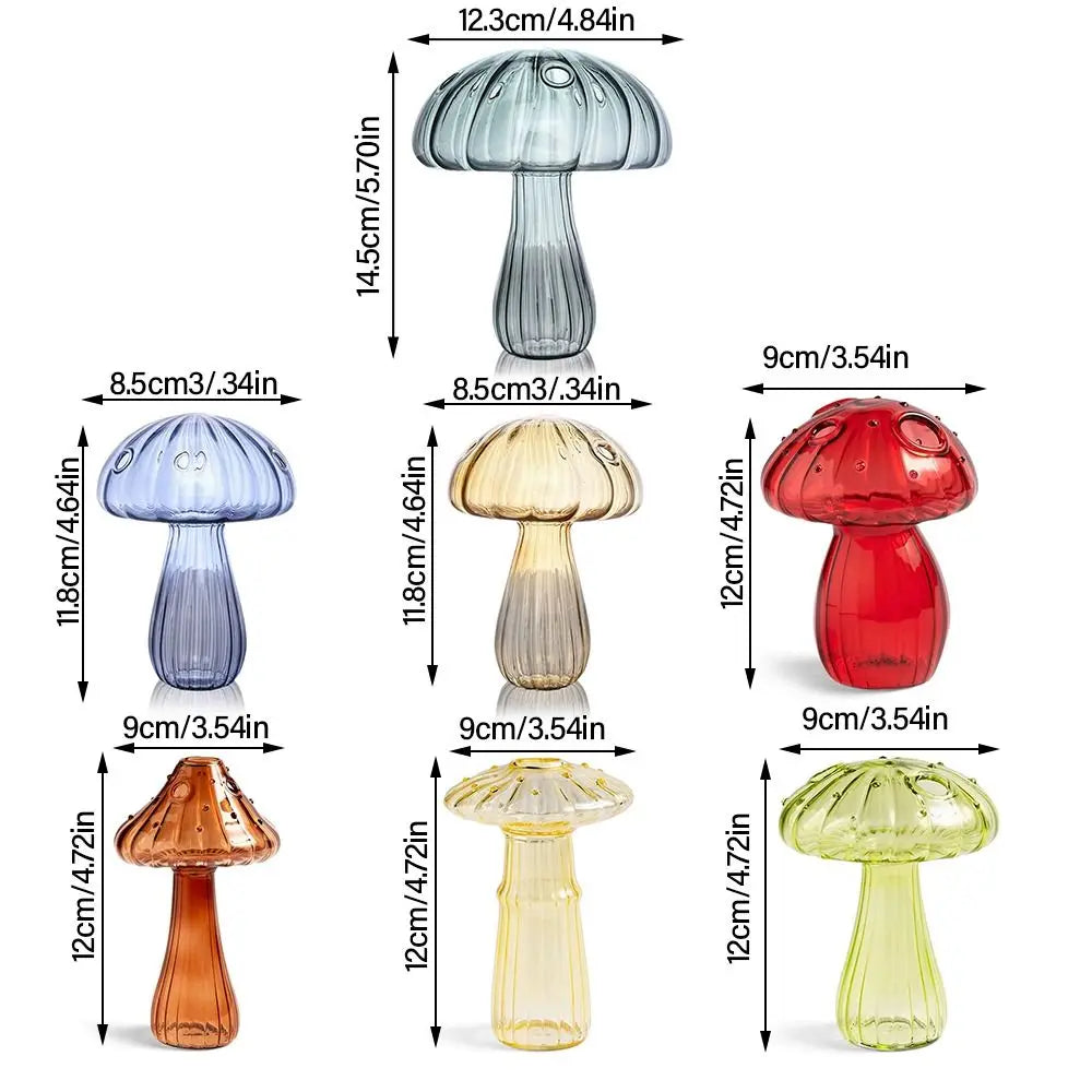 Mushroom Glass Vase for Desk, Shelf & Windowsill | Hydroponic Plant & Bud Vase | Colourful Modern Home Decor Ornament in 12 Colours