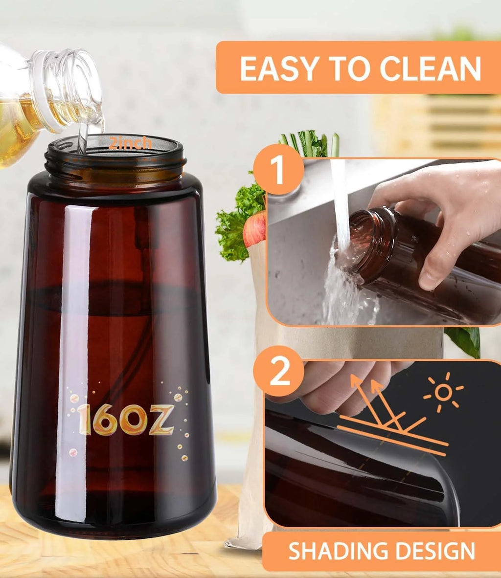 Glass Olive Oil Sprayer & Dispenser for Cooking & Air Fryer | 2 in 1 Pour & Spray Oil Bottle 470ml | Leakproof Kitchen Essential in 3 Colours