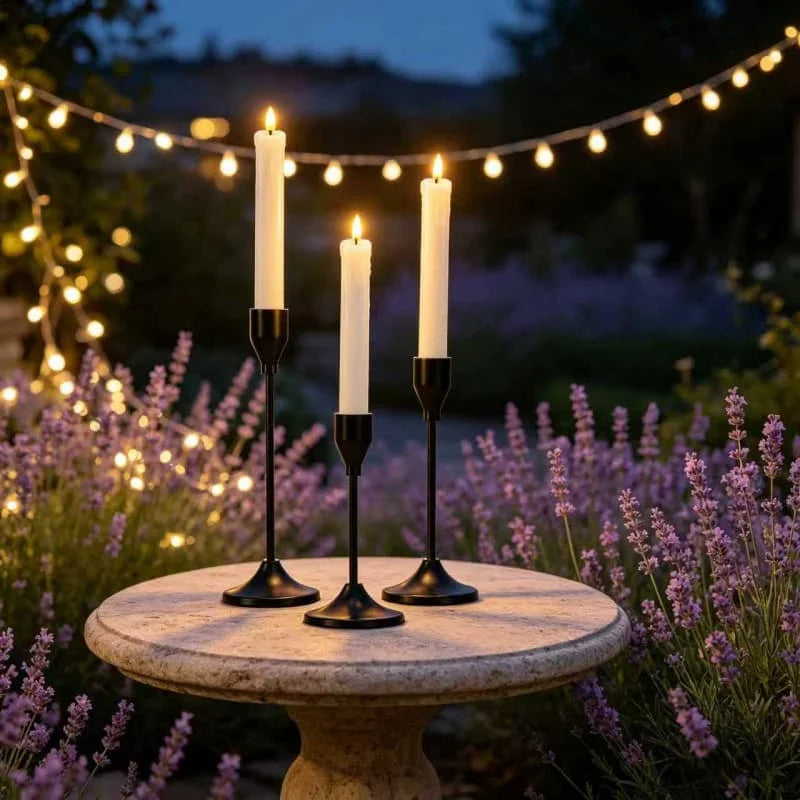 Black Metal Candle Holder Set for Dining Table & Mantel | Nordic Minimalist Taper Candlesticks with Round Base | Wedding & Party Centrepiece, 3–30 Pcs