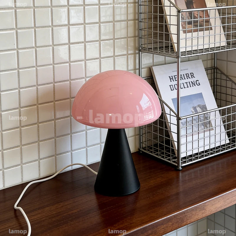 Glass Mushroom Table Lamp for Bedside, Desk & Study | Modern Minimalist Umbrella Lamp | USB-C Powered LED Night Light in 5 Colours