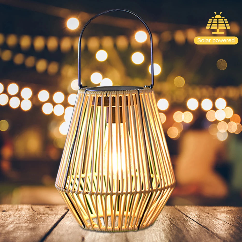 Large Rattan Solar Lantern for Balcony, Patio & Garden | IP65 Waterproof Hanging Bamboo Weave Light | Solar Outdoor Lighting, 2 Options